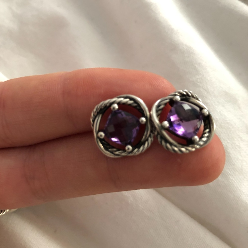 David Yurman Sterling Infinity Earrings Amethyst